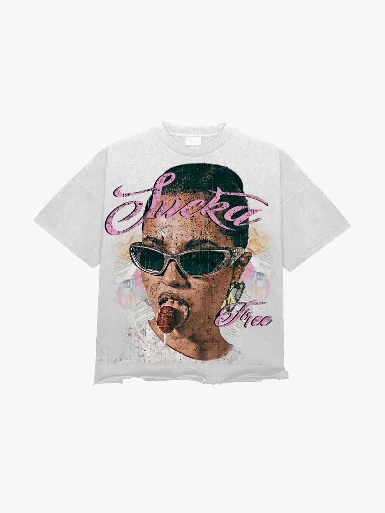 Sucka Free Heavyweight tee White & Pink